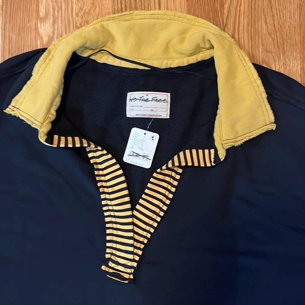 Free People Clean Prep Polo Pullover Top Oversized Striped Size Medium NWT